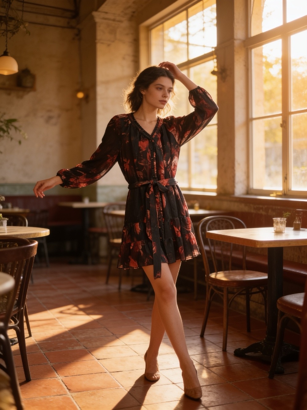 Simply Vera Vera Wang Black Mini Dress with Red Floral Print